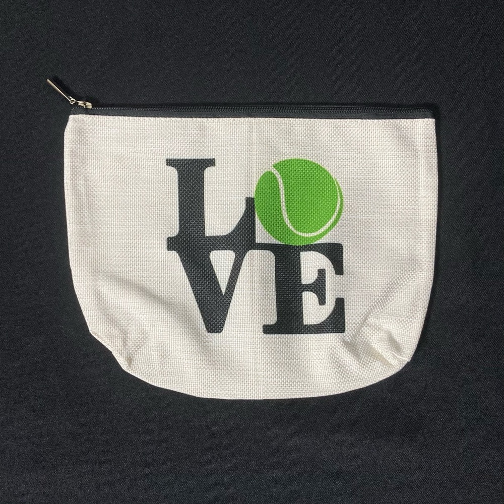 Women’s Sports White Canvas Medium Cosmetic Bag LOVE Tennis Graphic